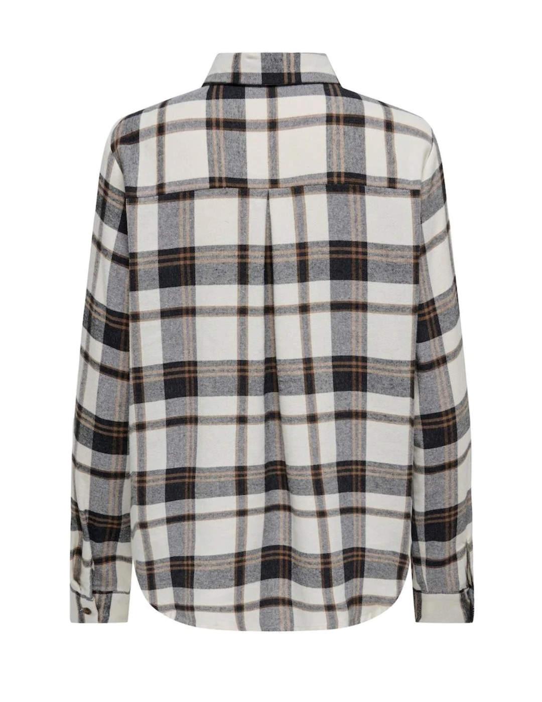 Camisa Only Fie cuadros beige y negro corte holgado de mujer