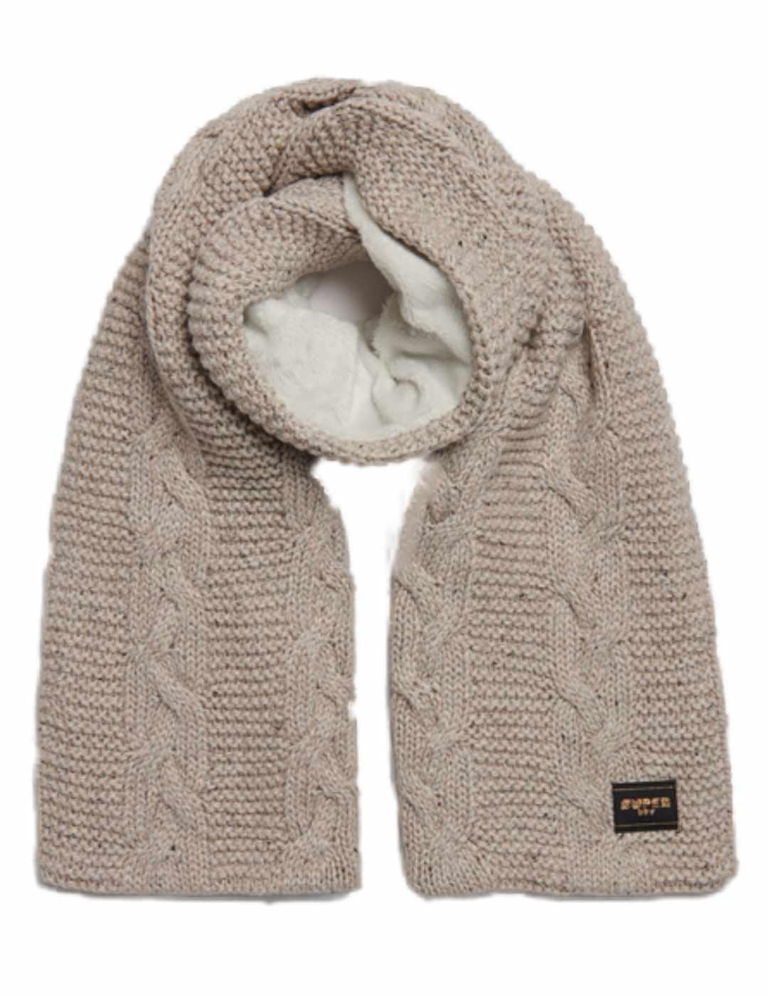 Bufanda Superdry Cable beige con forro borreguillo de mujer