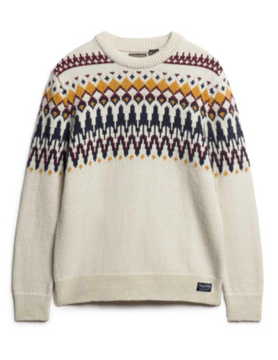 Jersey Superdry Fairisle beige grecas de lana para hombre