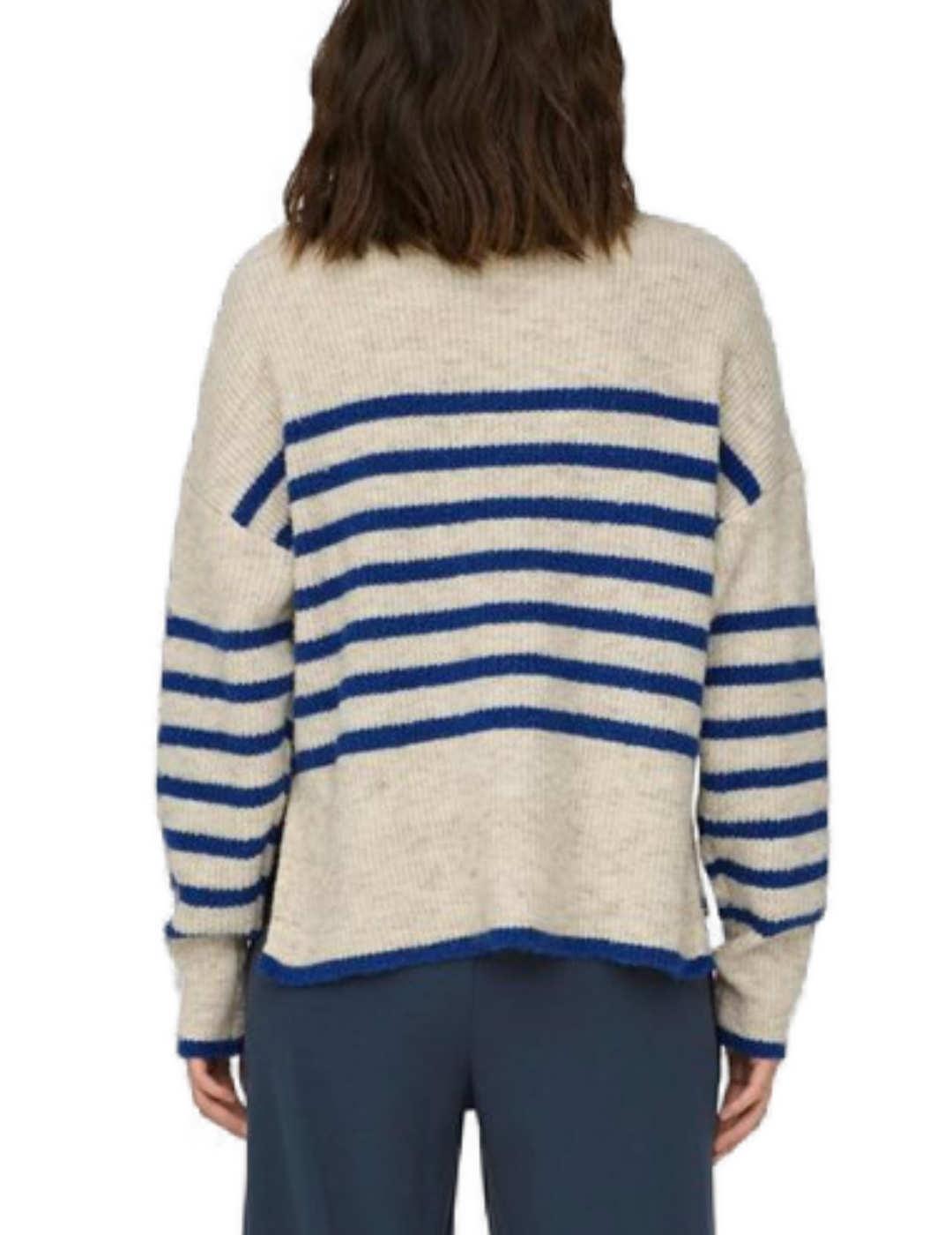 Jersey Only Fridi beige rayas azulón para mujer