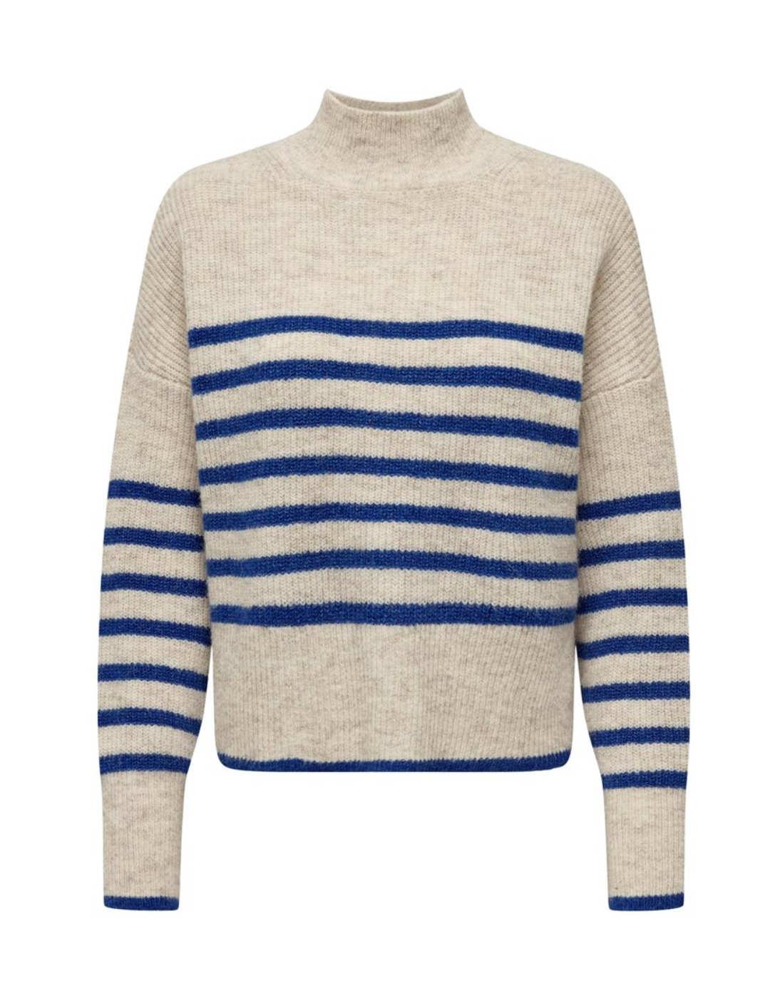Jersey Only Fridi beige rayas azulón para mujer