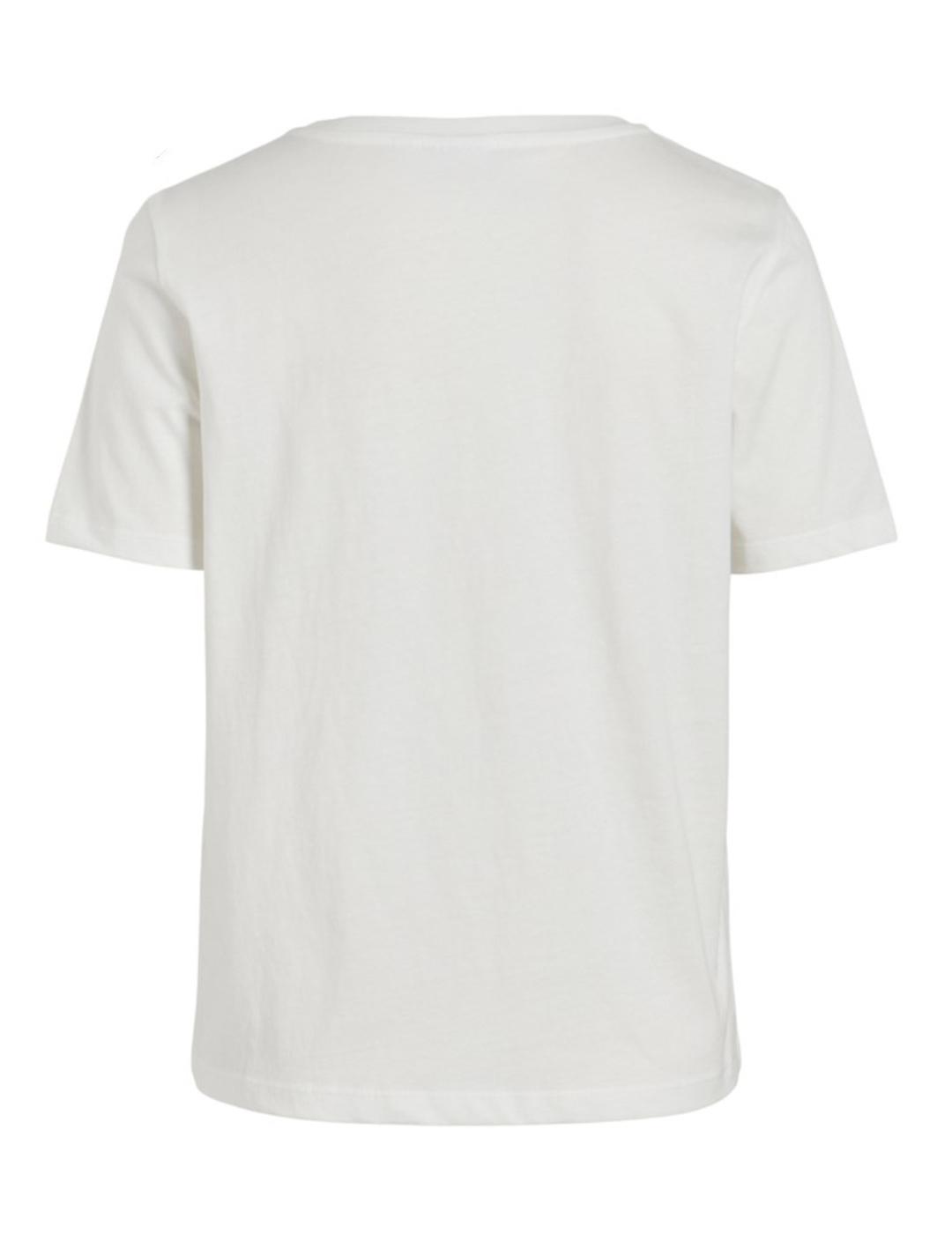Camiseta Vila Sybil blanco y azulón manga corta para mujer