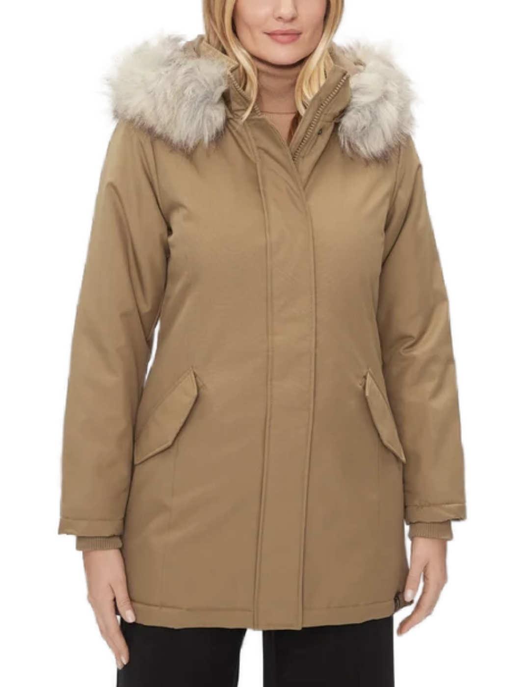 Parka Only NewKaty camel con capucha de pelo para mujer