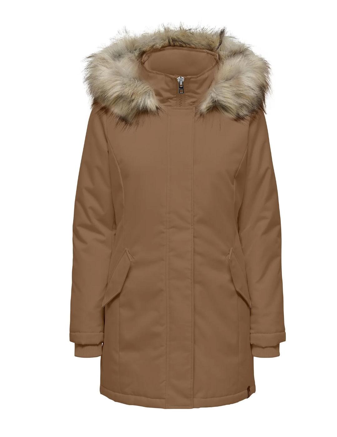 Parka Only NewKaty camel con capucha de pelo para mujer