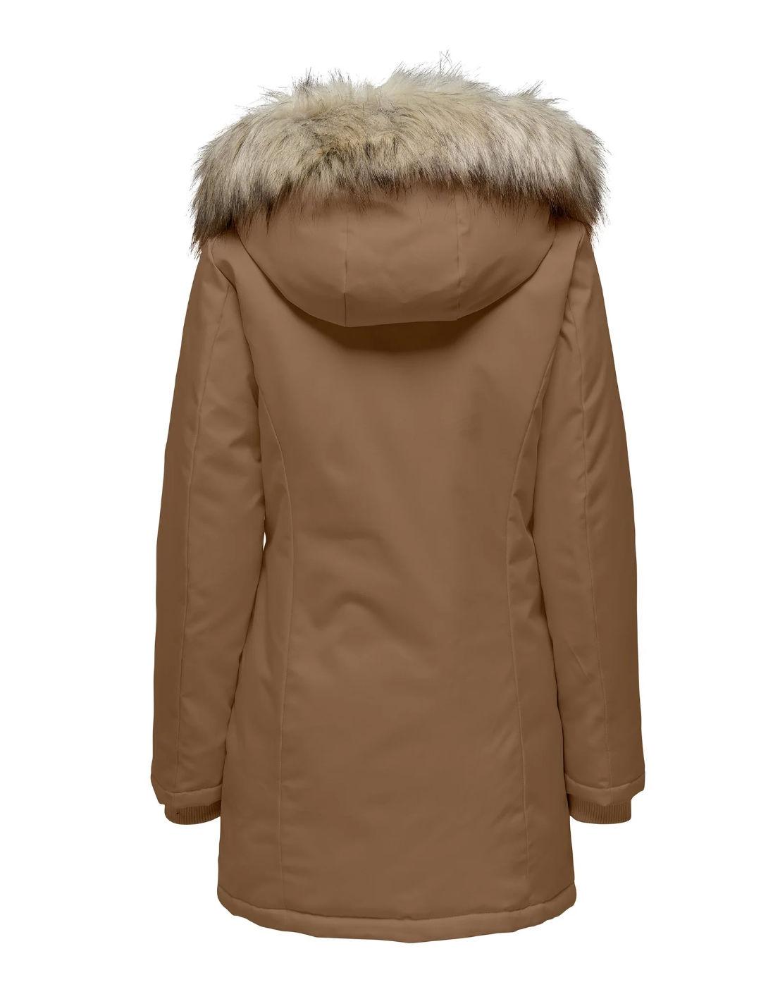 Parka Only NewKaty camel con capucha de pelo para mujer