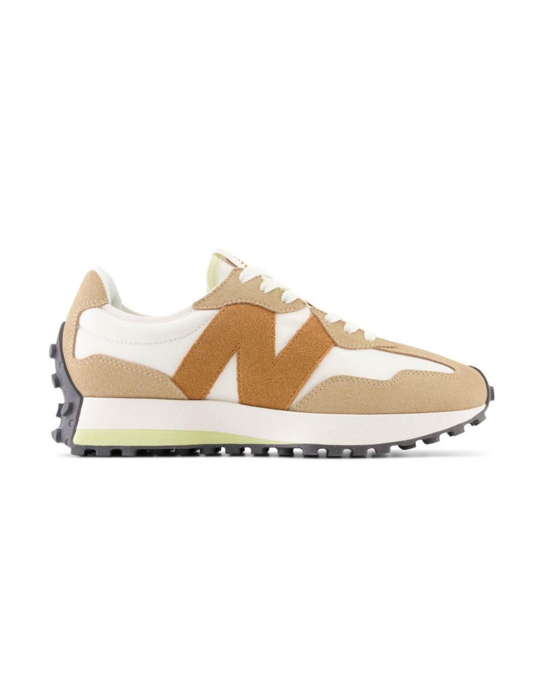 Zapatillas New Balance 327PT beige, blanco y camel unisex