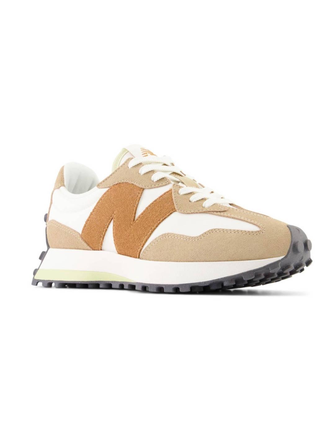 Zapatillas New Balance 327PT beige, blanco y camel unisex