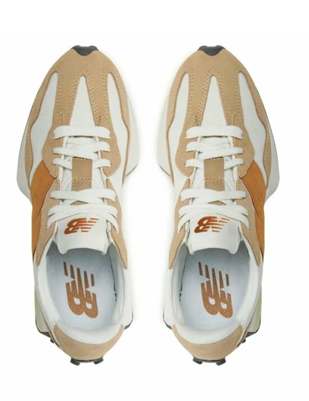 Zapatillas New Balance 327PT beige, blanco y camel unisex