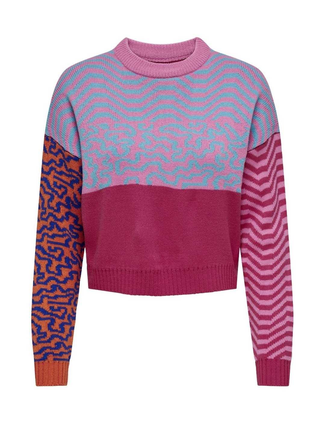 Jersey Only Adora multicolor rosa cuello redondo de mujer