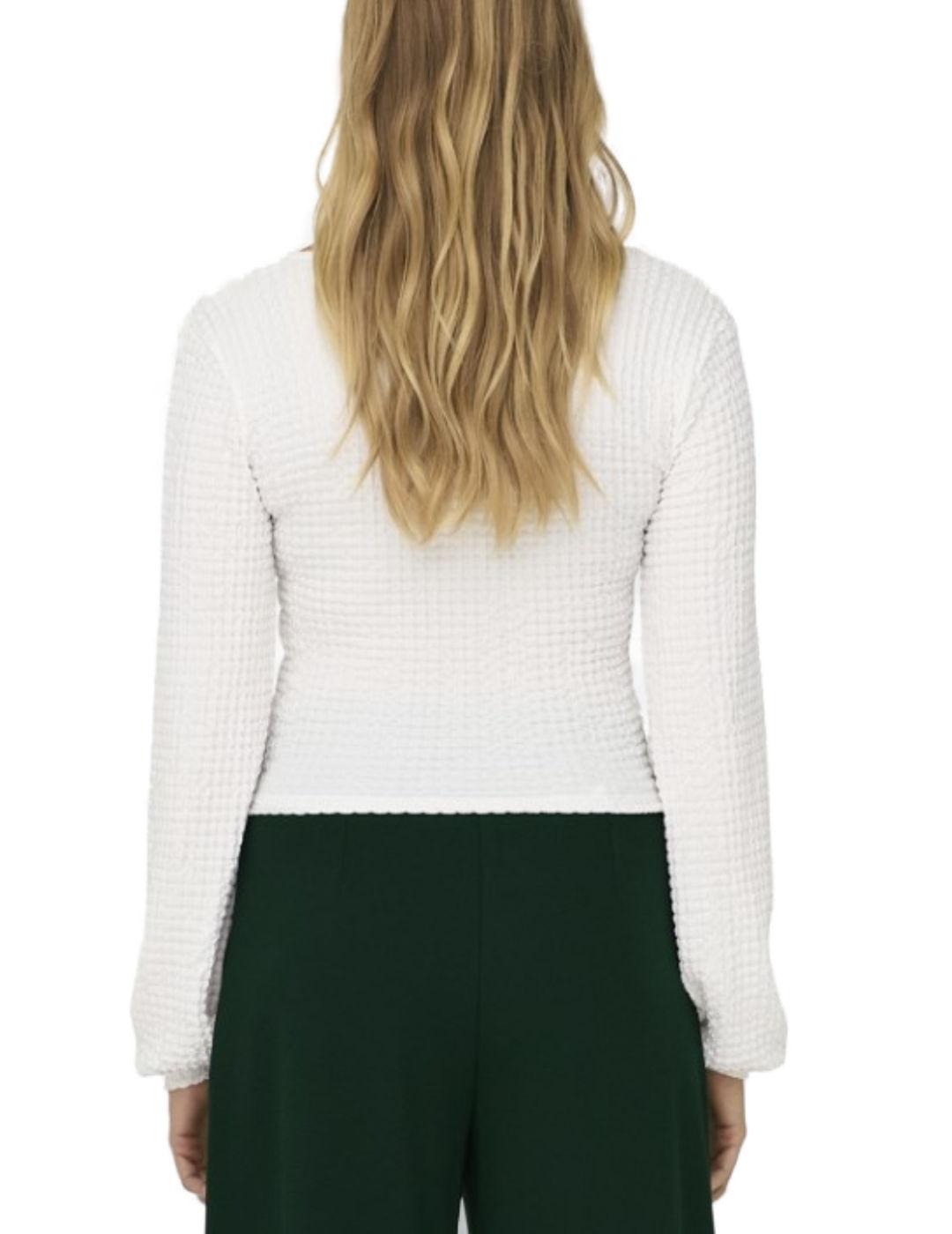 Camiseta Only Mai fruncida blanca de manga larga para mujer