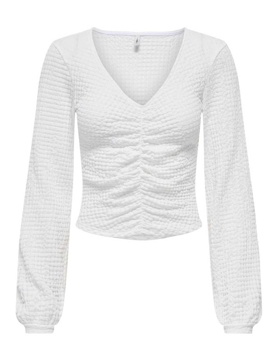 Camiseta Only Mai fruncida blanca de manga larga para mujer