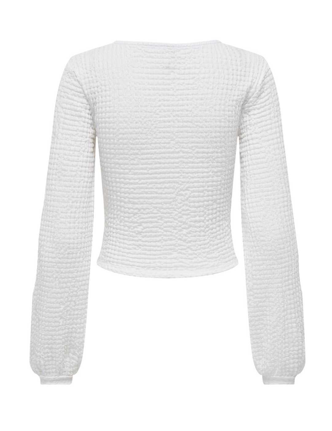 Camiseta Only Mai fruncida blanca de manga larga para mujer