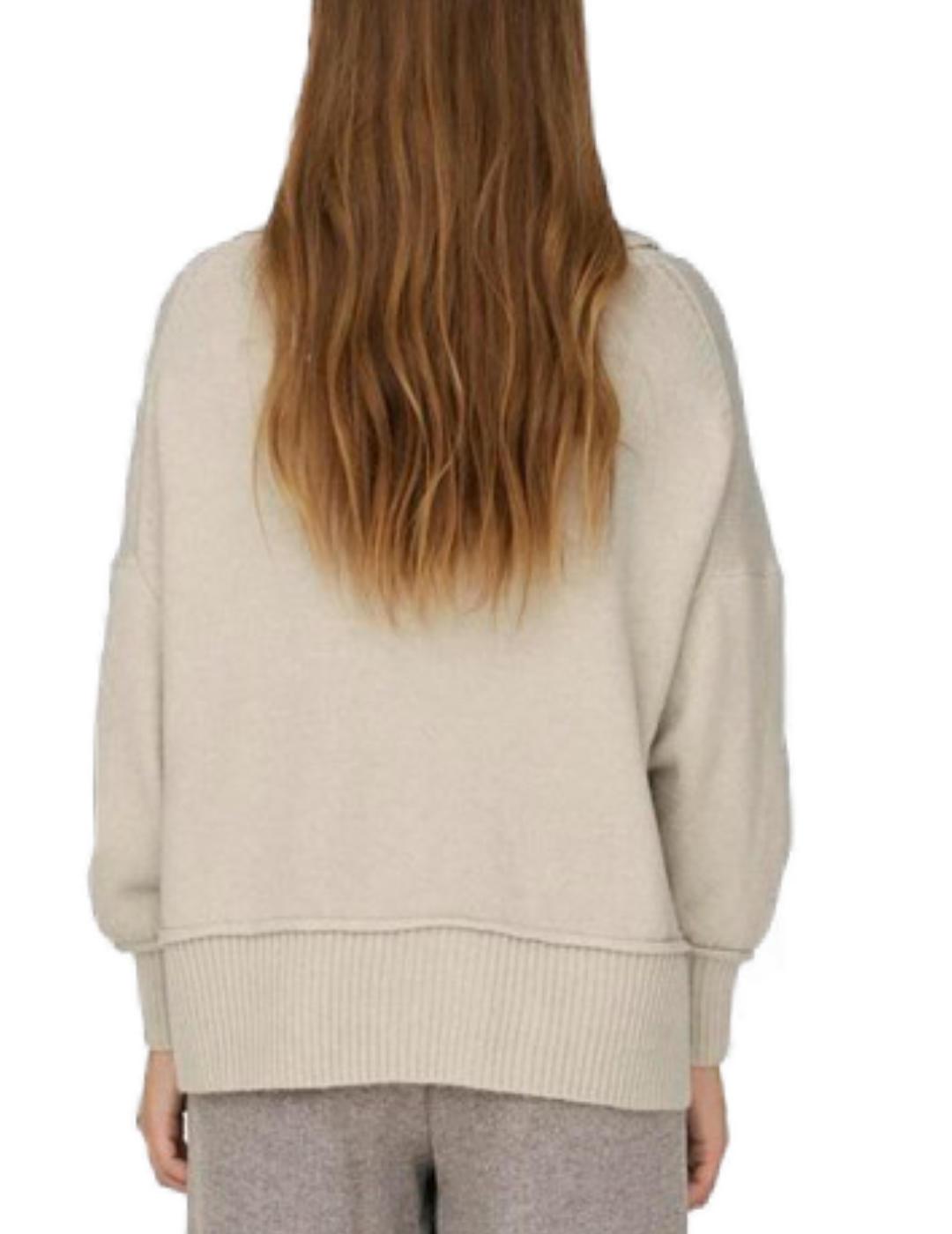 Jersey Only Hazel beige de lana cuello vuelto amplio mujer
