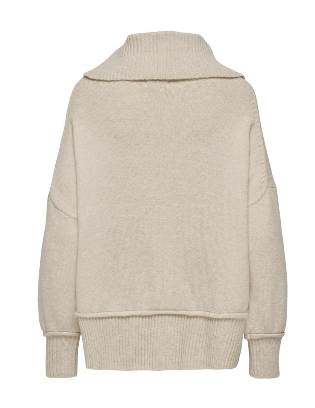 Jersey Only Hazel beige de lana cuello vuelto amplio mujer