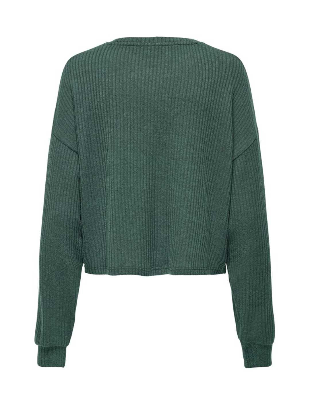 Camiseta Only Zandra verde de canalé cuello redondo de mujer