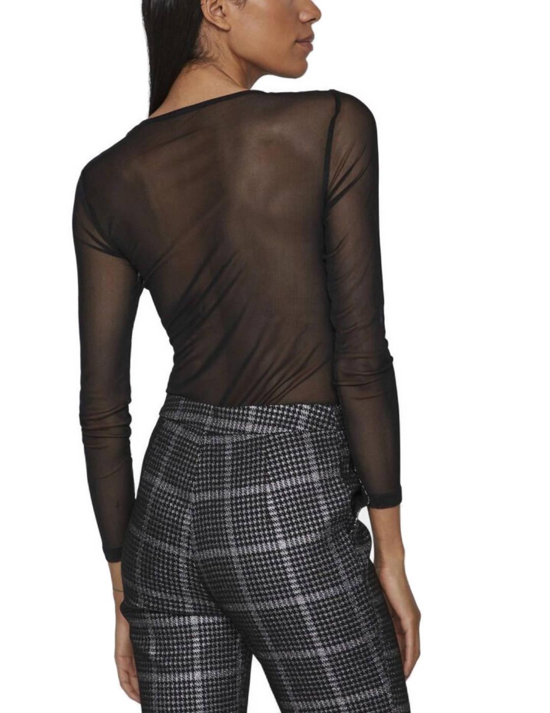 Body Vila Sala negro transparencias manga larga para mujer