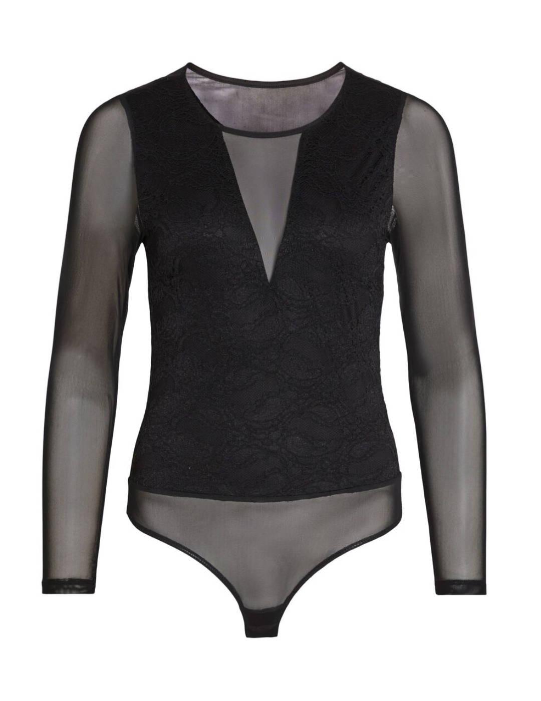 Body Vila Sala negro transparencias manga larga para mujer