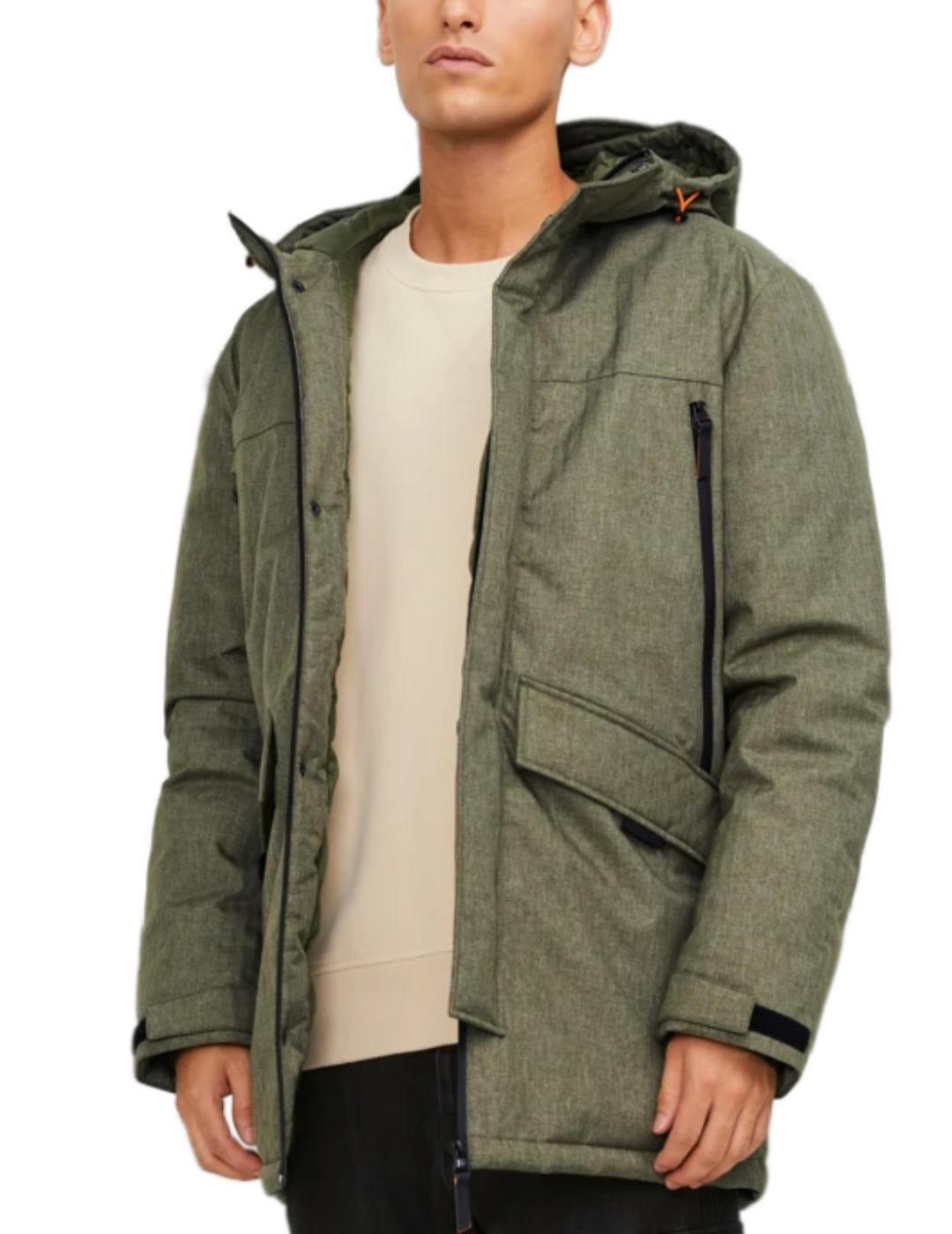 Parka Jack&Jones Oblack verde con aislante y capucha hombre