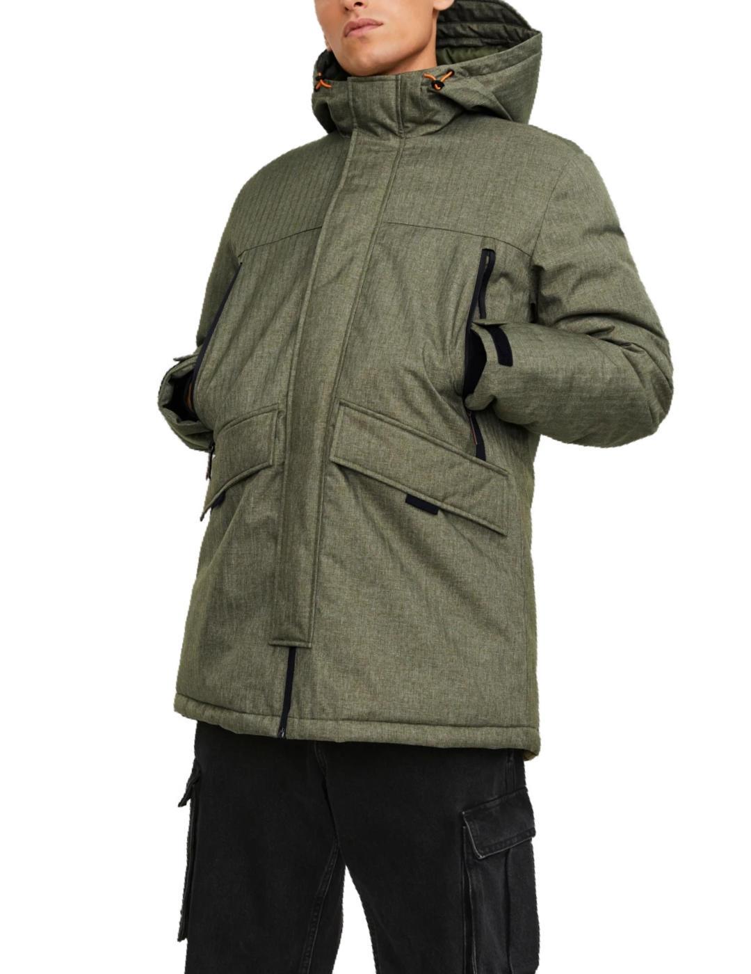 Parka Jack&Jones Oblack verde con aislante y capucha hombre