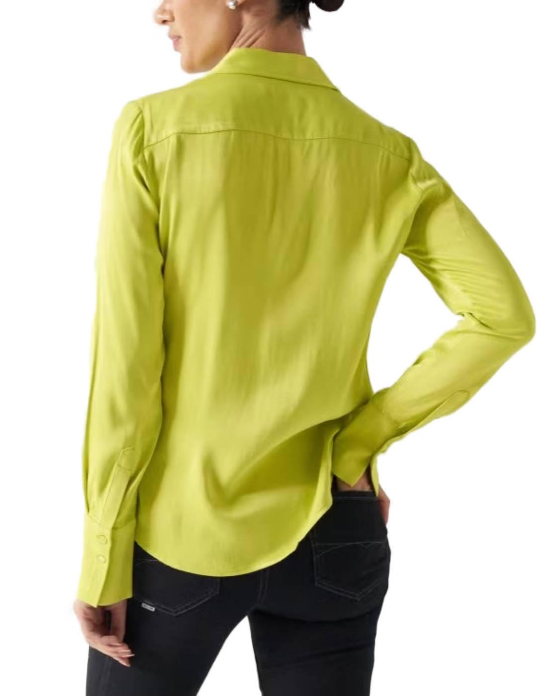 Camisa Salsa de manga larga satinada verde lima de mujer