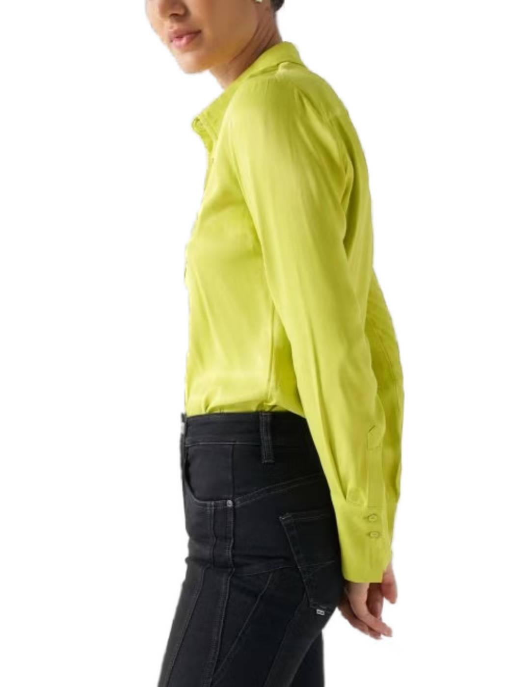 Camisa Salsa de manga larga satinada verde lima de mujer