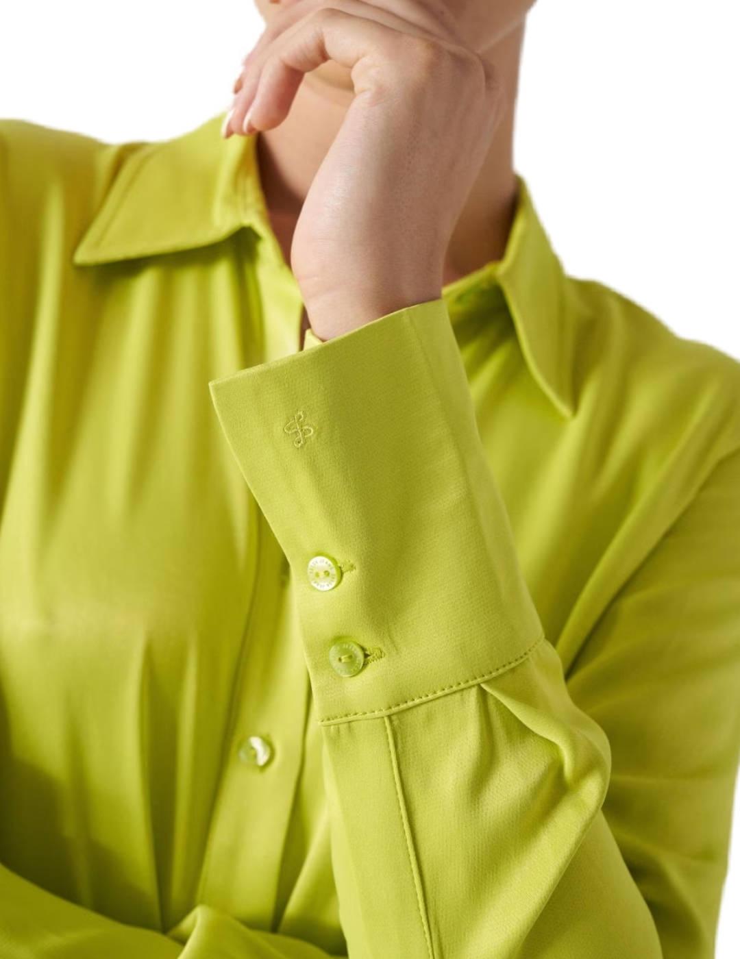 Camisa Salsa de manga larga satinada verde lima de mujer