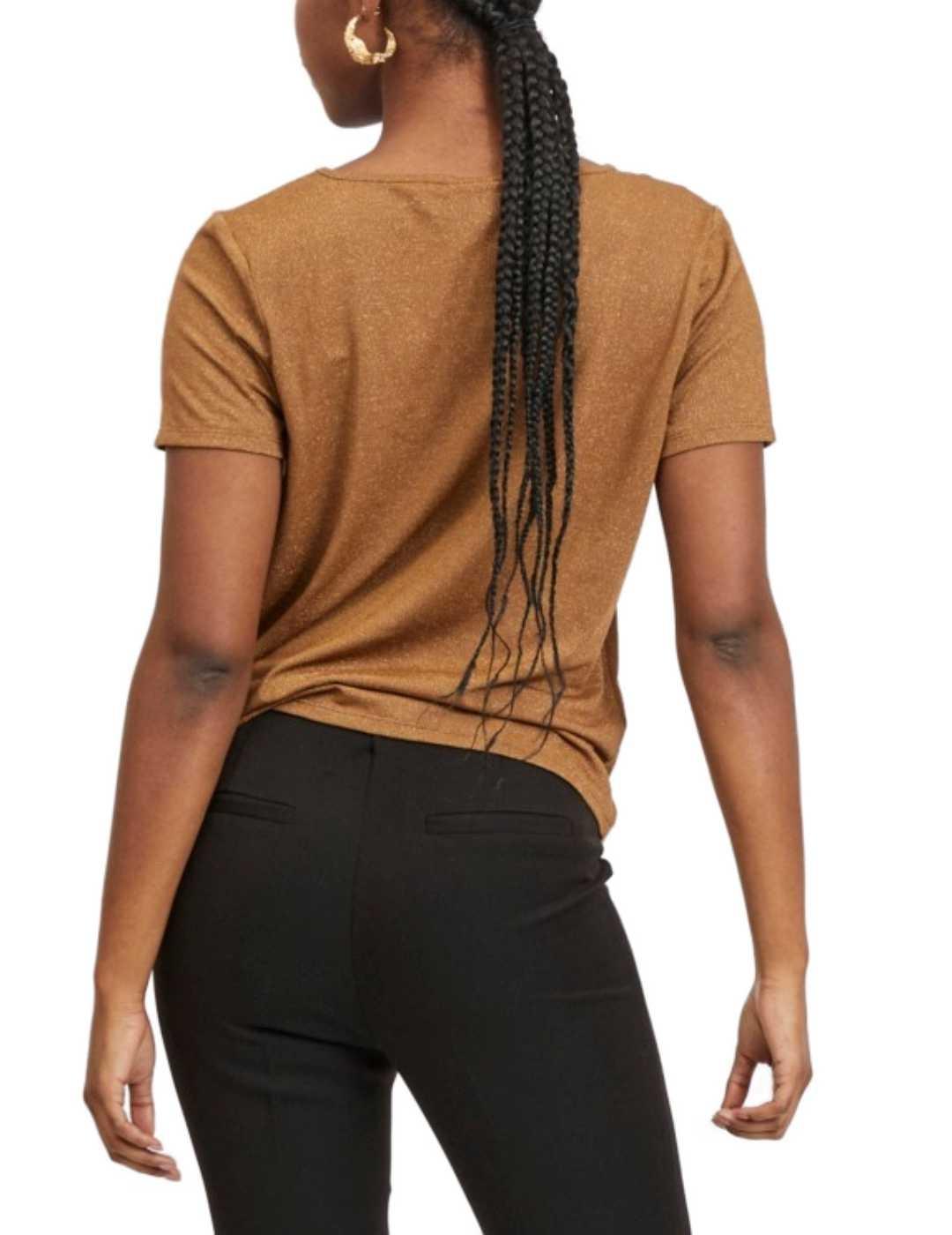 Camiseta Vila dorada cuello pico manga corta para mujer
