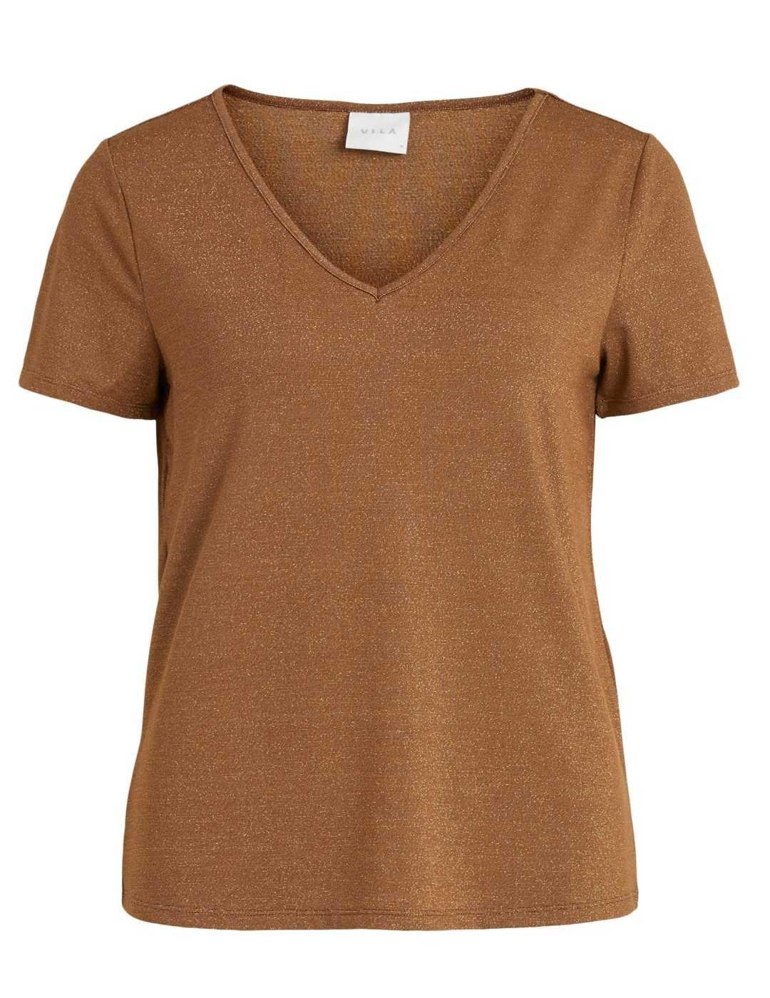 Camiseta Vila dorada cuello pico manga corta para mujer