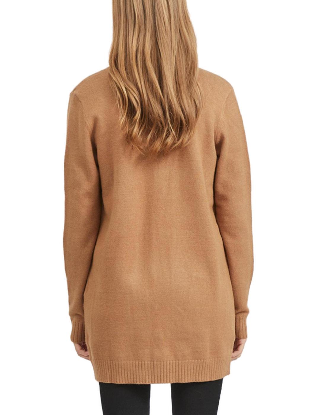 Cardigan Vila Ril camel corte amplio sin cierre para mujer