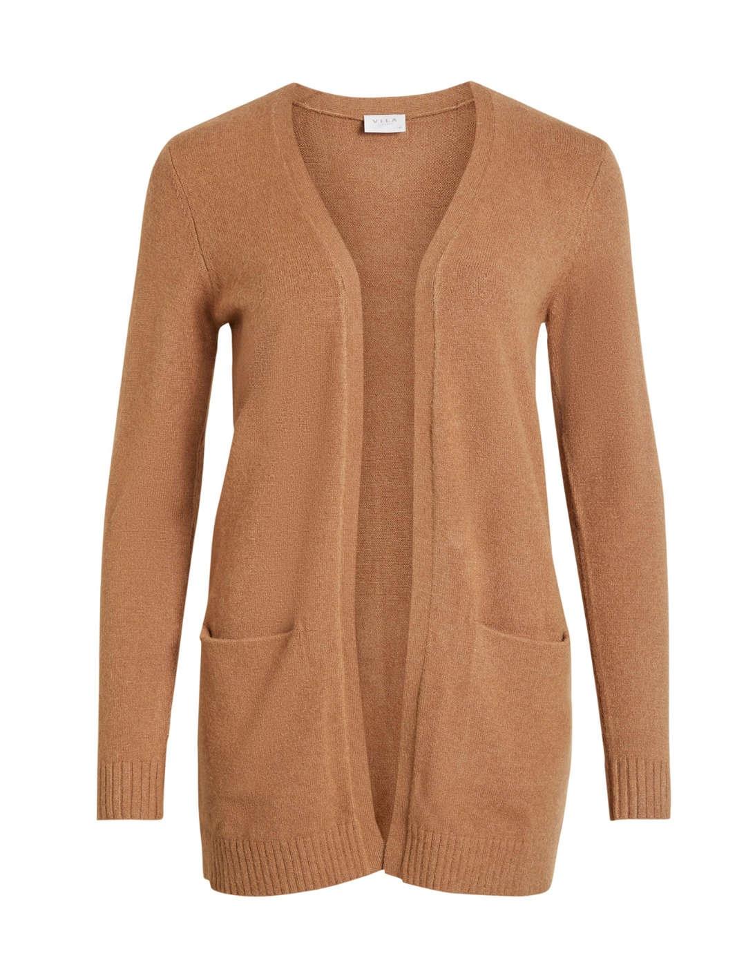 Cardigan Vila Ril camel corte amplio sin cierre para mujer