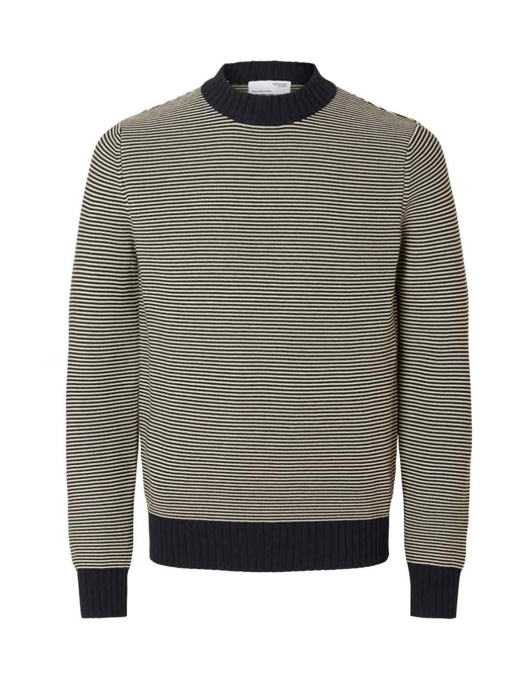 Jersey punto Selected Robert rayas azul marino para hombre