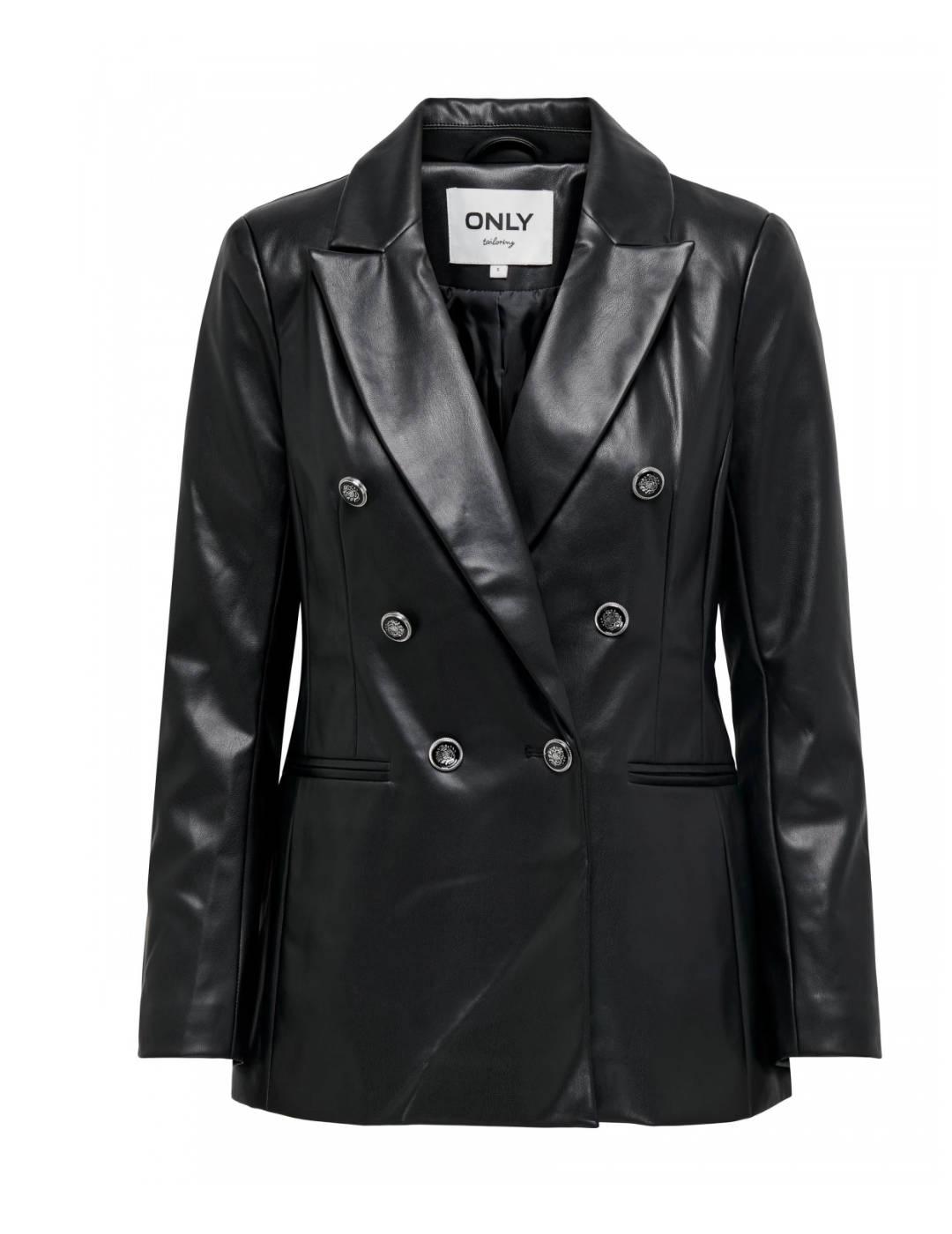 Blazer Only Idina polipiel negro cierre botones para mujer