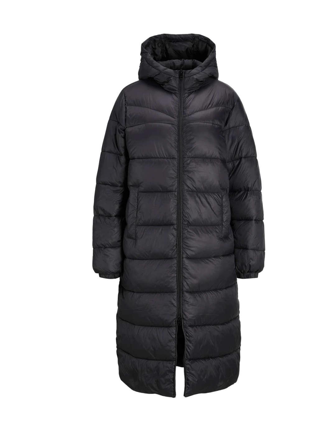 Chaqueta larga acolchada JJXX Nora negra con capucha mujer