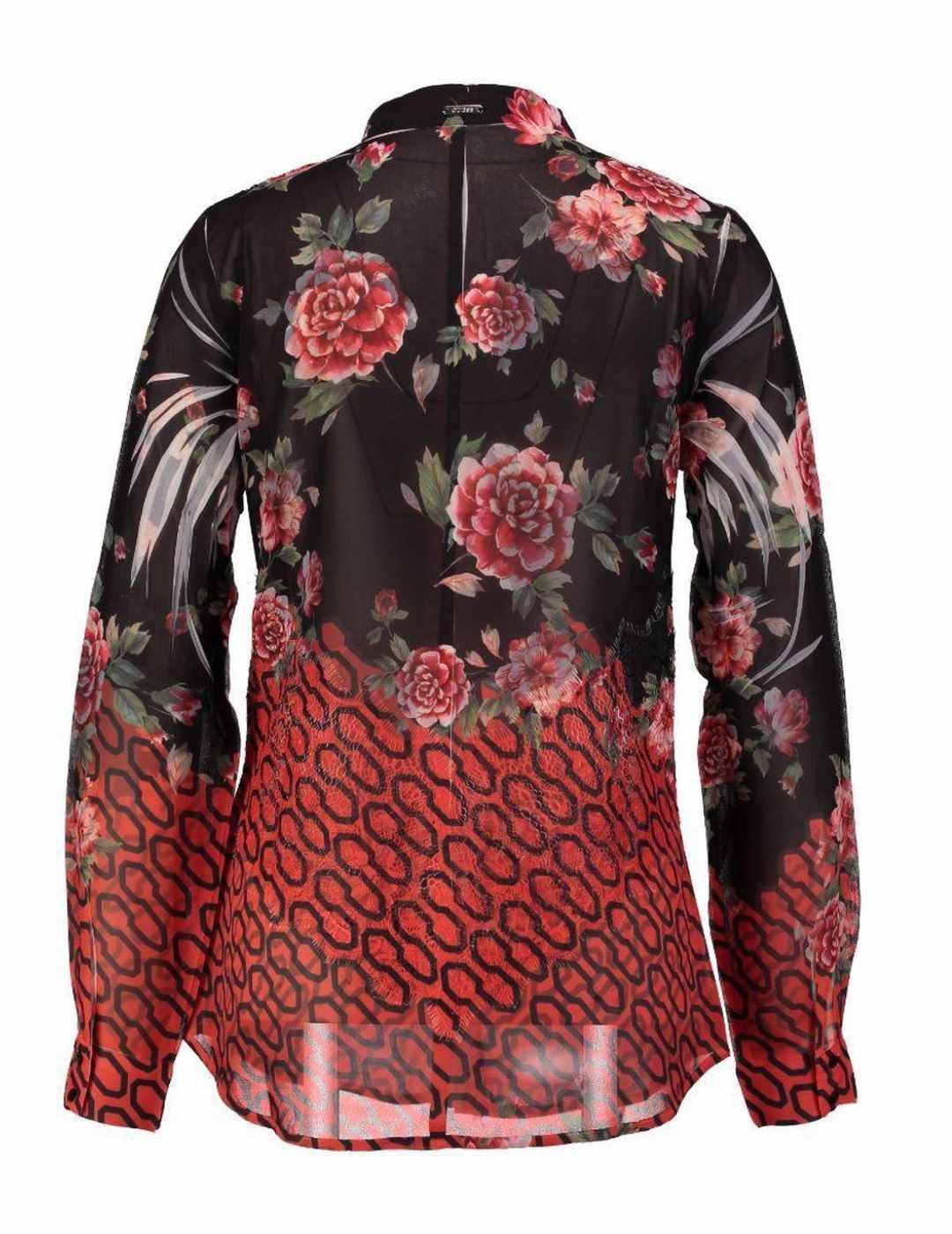 Camisa Guess manga larga de tull y encaje estampada de mujer