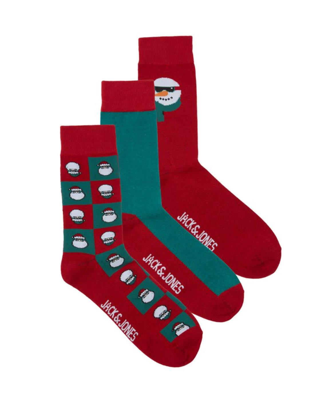 Pack3 calcetines Jack&Jones Xmas Snowman rojo de hombre