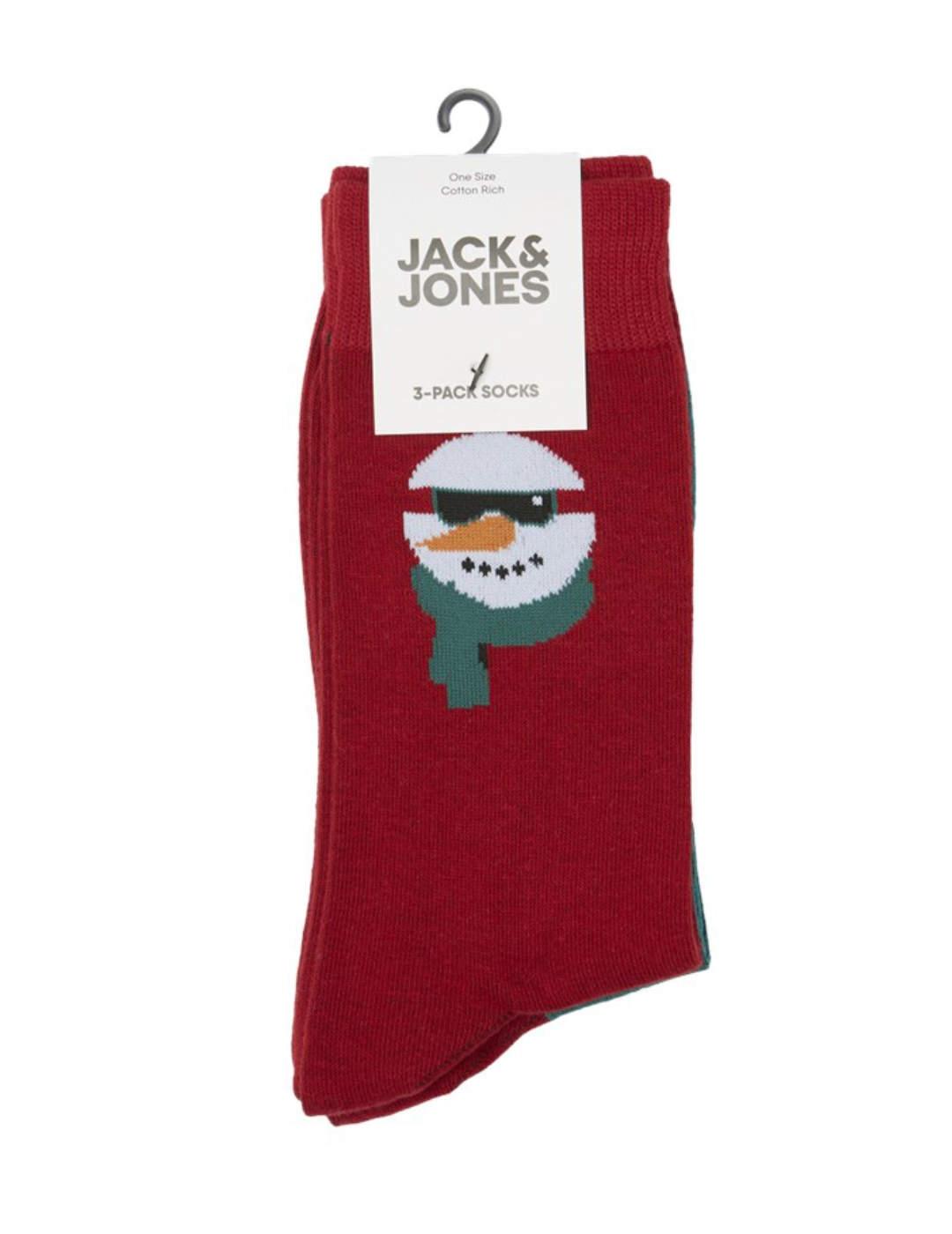Pack3 calcetines Jack&Jones Xmas Snowman rojo de hombre
