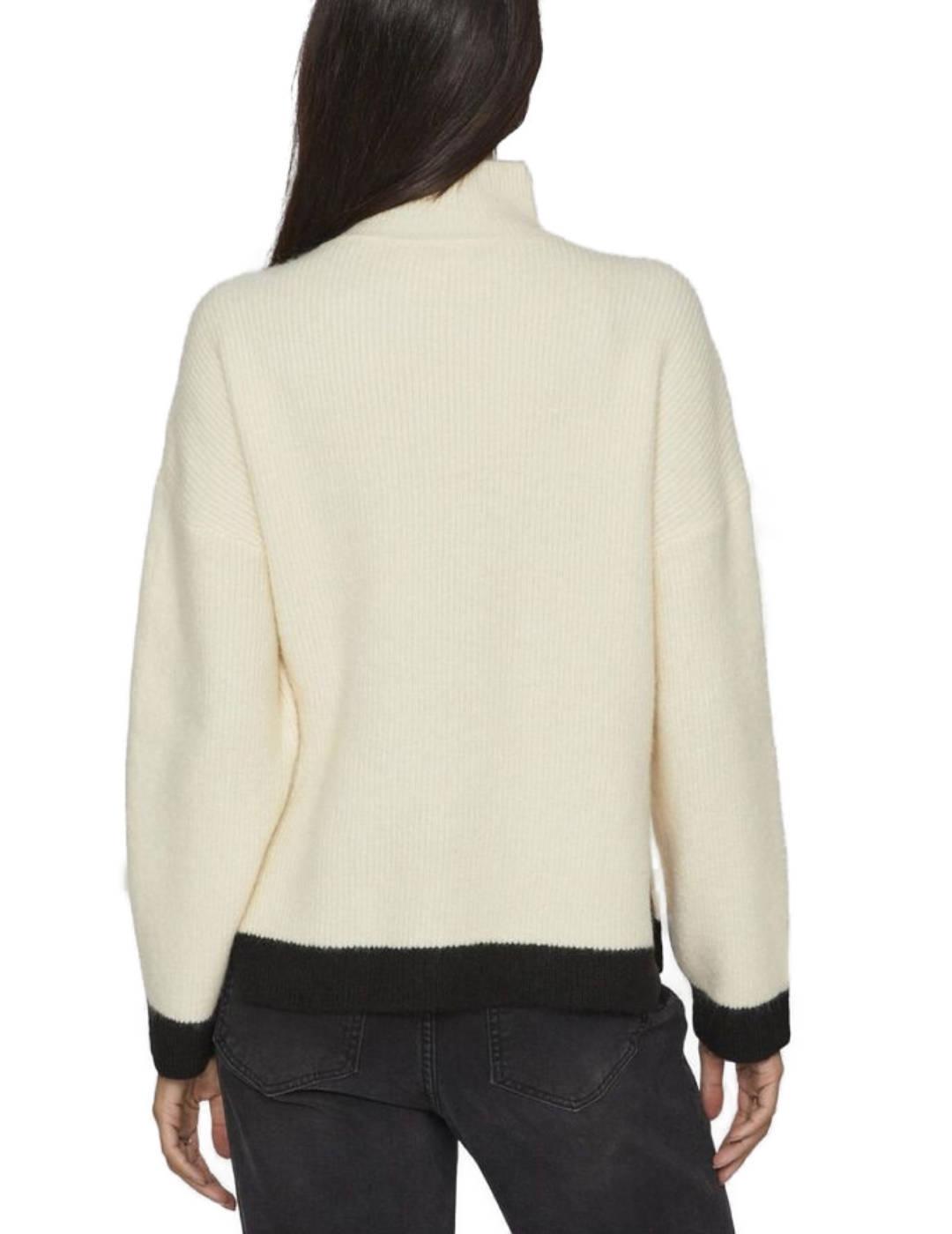 Jersey Vila Senna punto beige y negro cuello alto para mujer