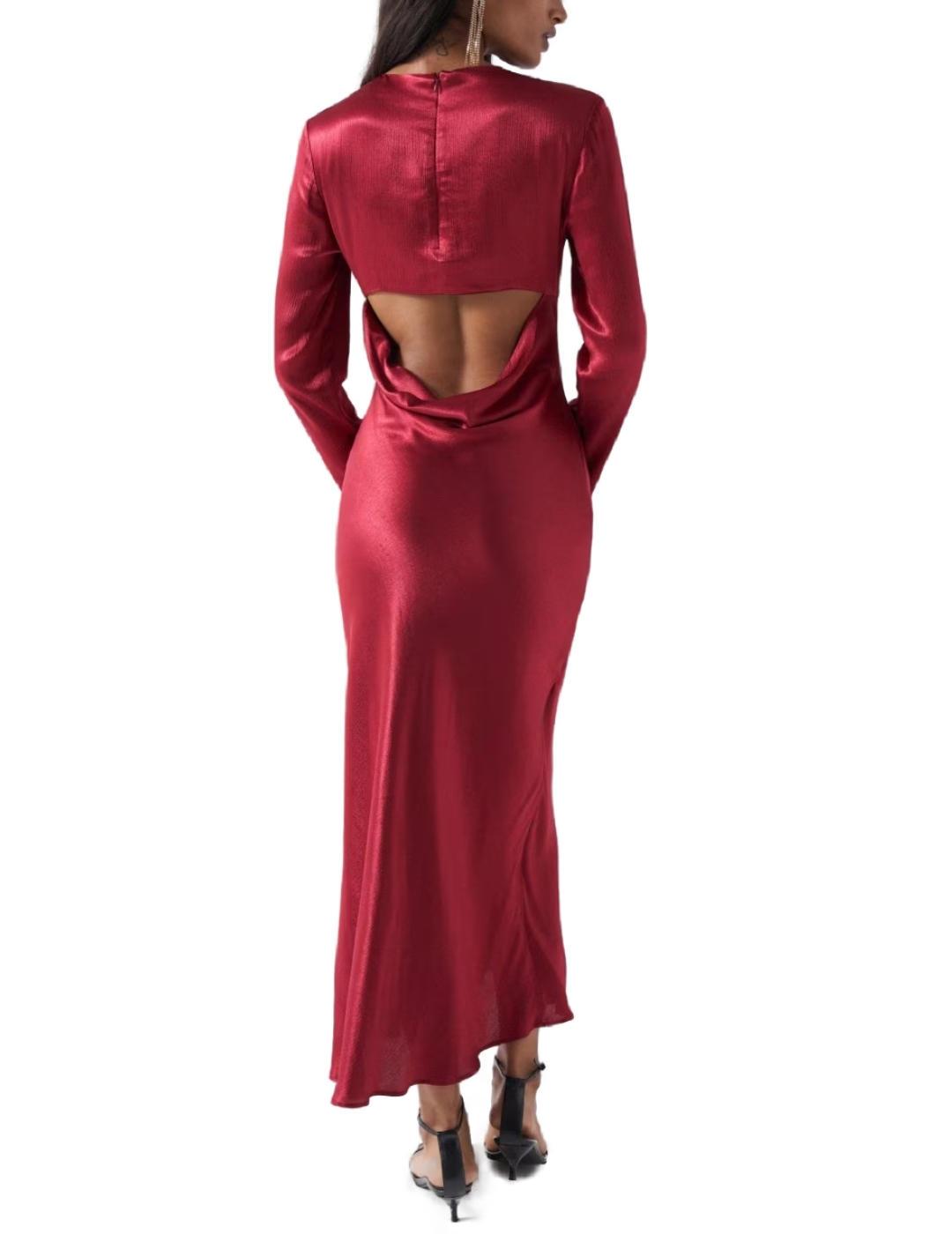 Vestido Salsa largo de manga larga satinado rojo de mujer