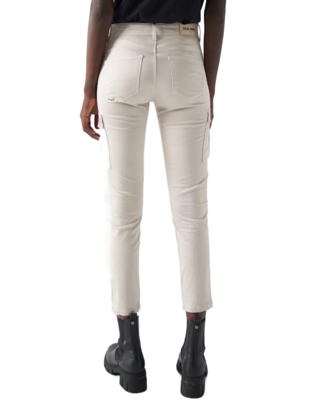 Pantalón Salsa cargo bolsillos slim beige de mujer
