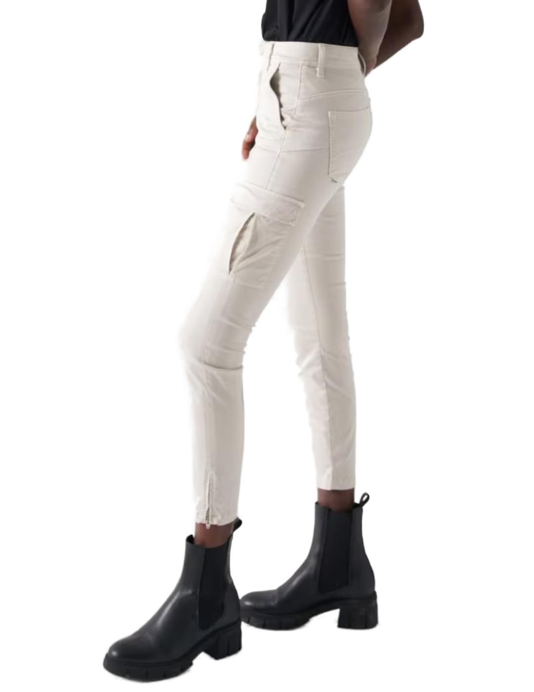 Pantalón Salsa cargo bolsillos slim beige de mujer