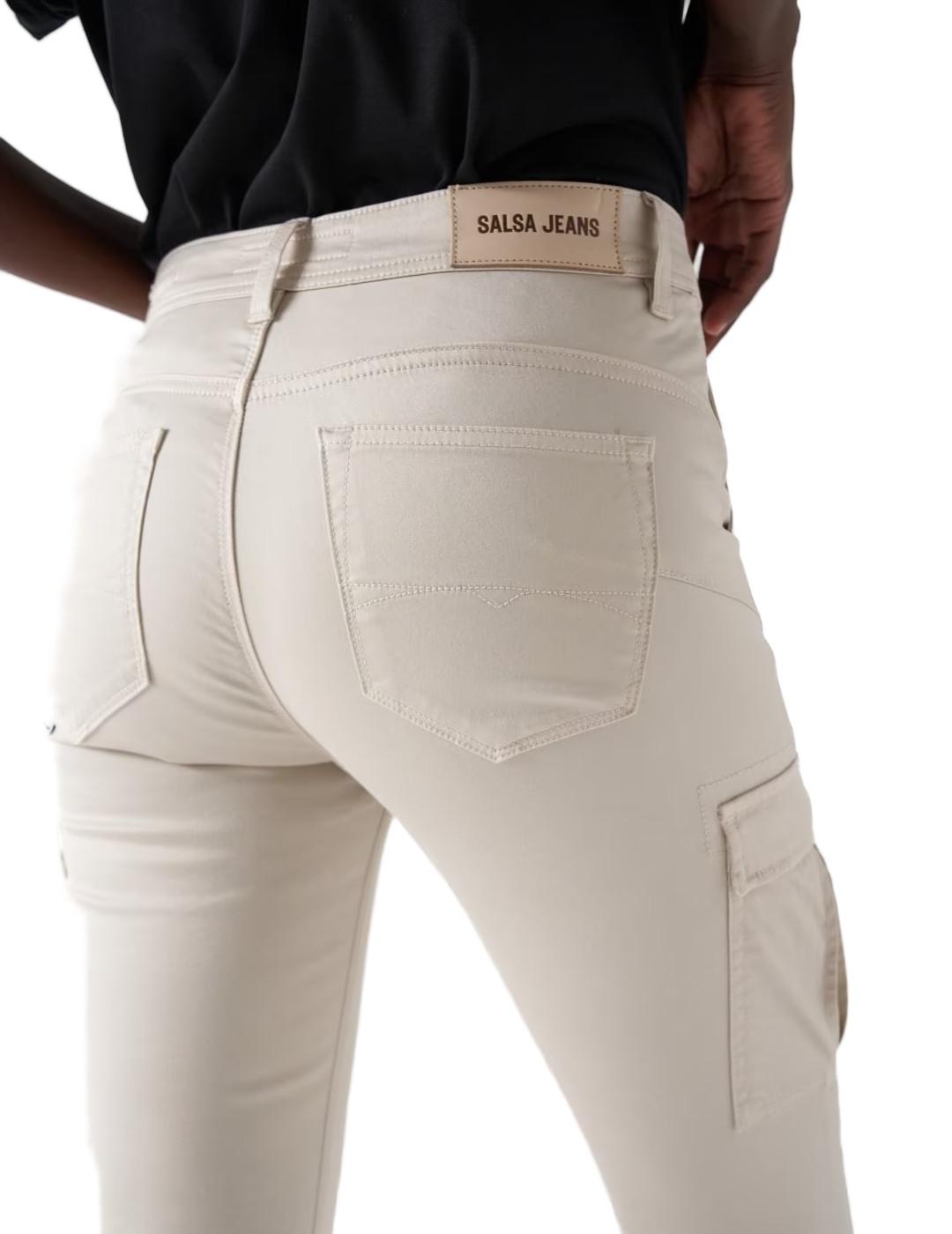 Pantalón Salsa cargo bolsillos slim beige de mujer