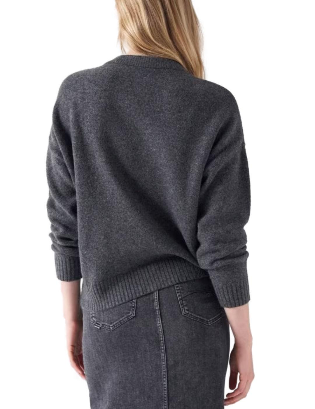 Jersey salsa de punto grueso con botones gris de mujer