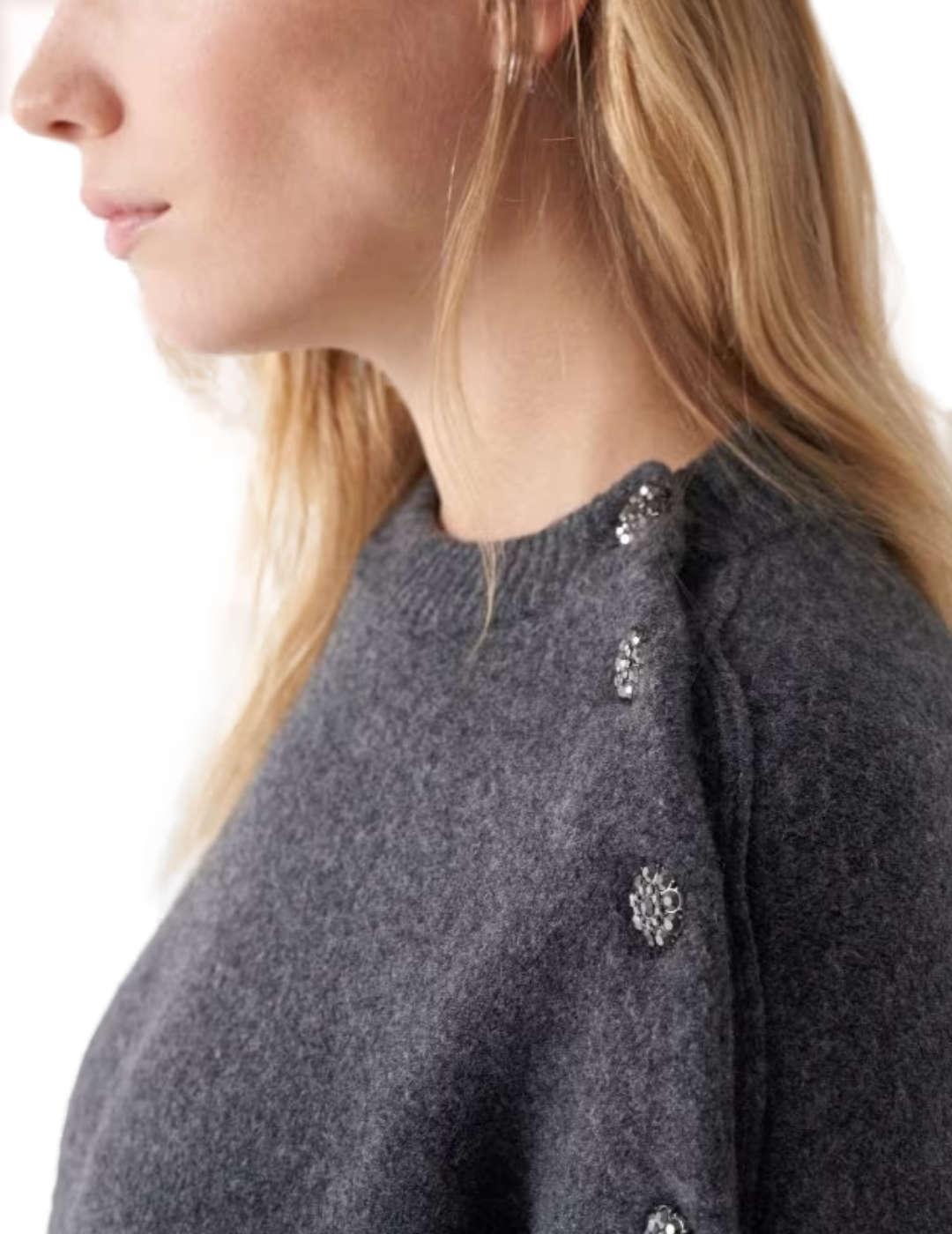 Jersey salsa de punto grueso con botones gris de mujer