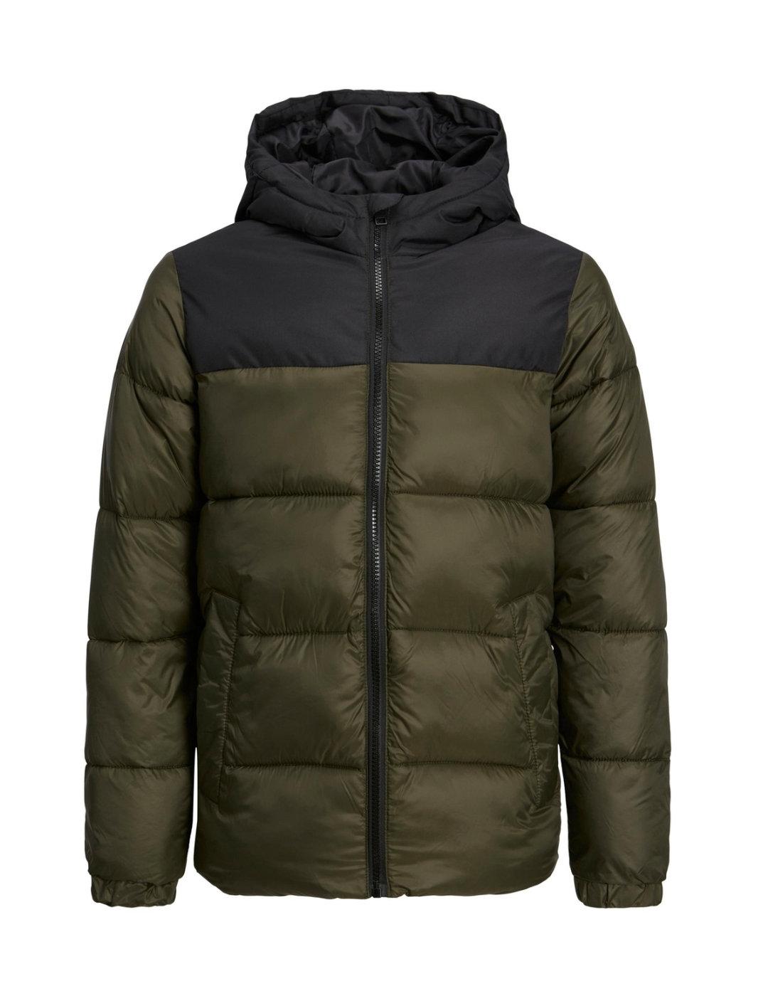 Plumas Jack&Jones Toby verde/negra con capucha para niño