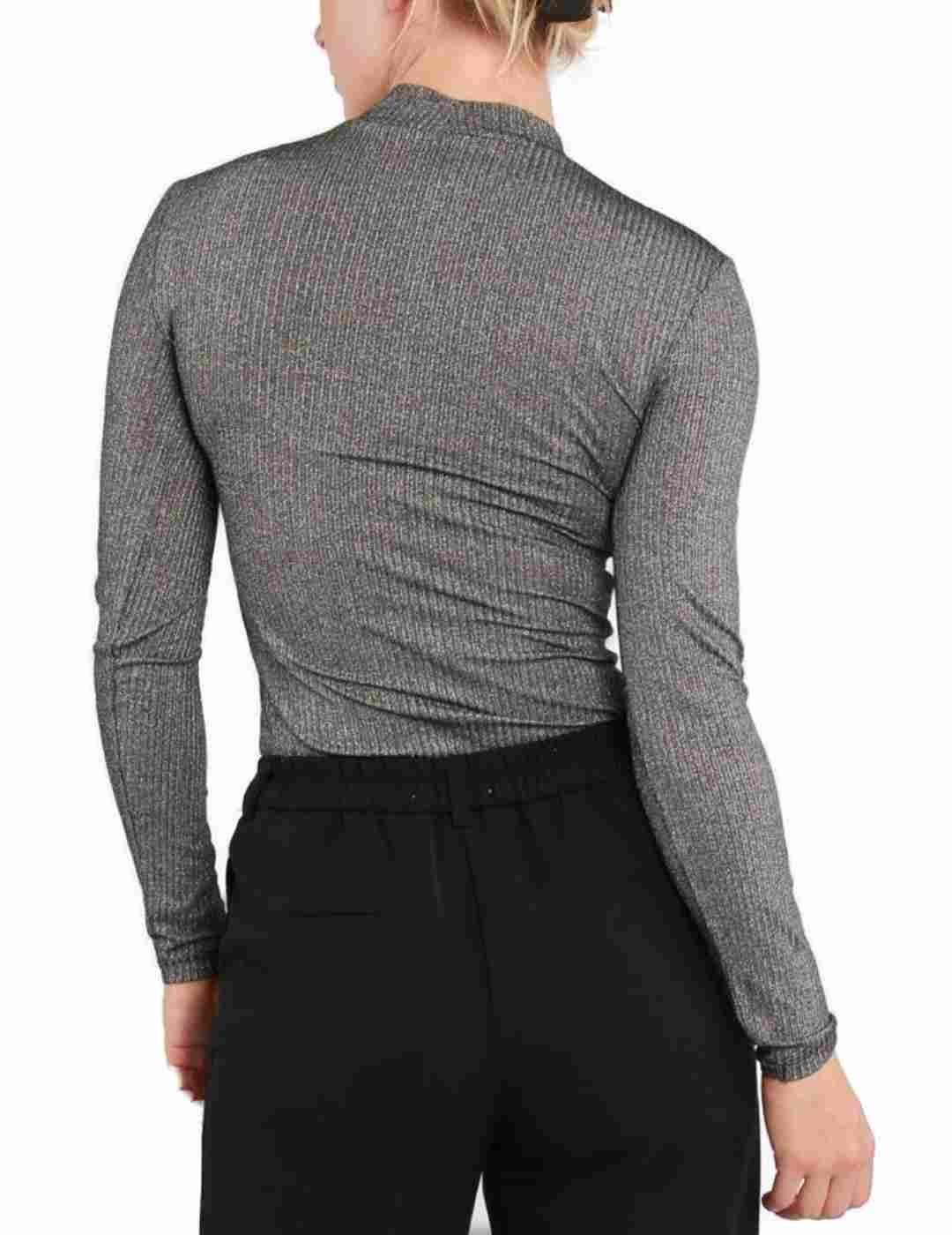 Jersey Only Eva color plateado y negro ajustado para mujer