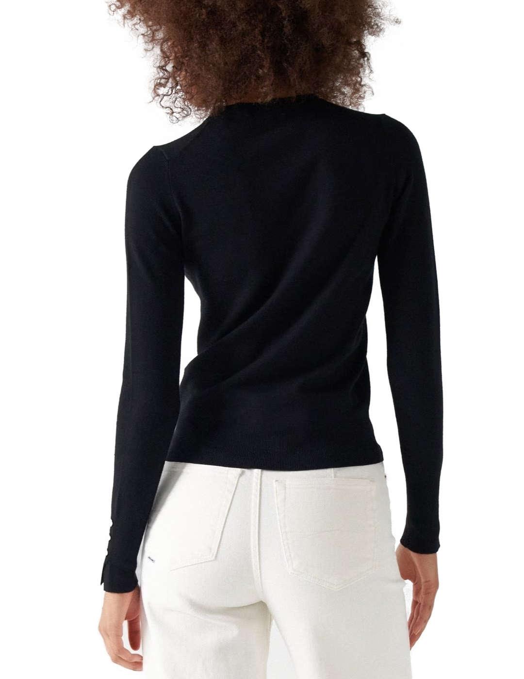 Jersey Salsa punto fino cuello a la caja negro para mujer