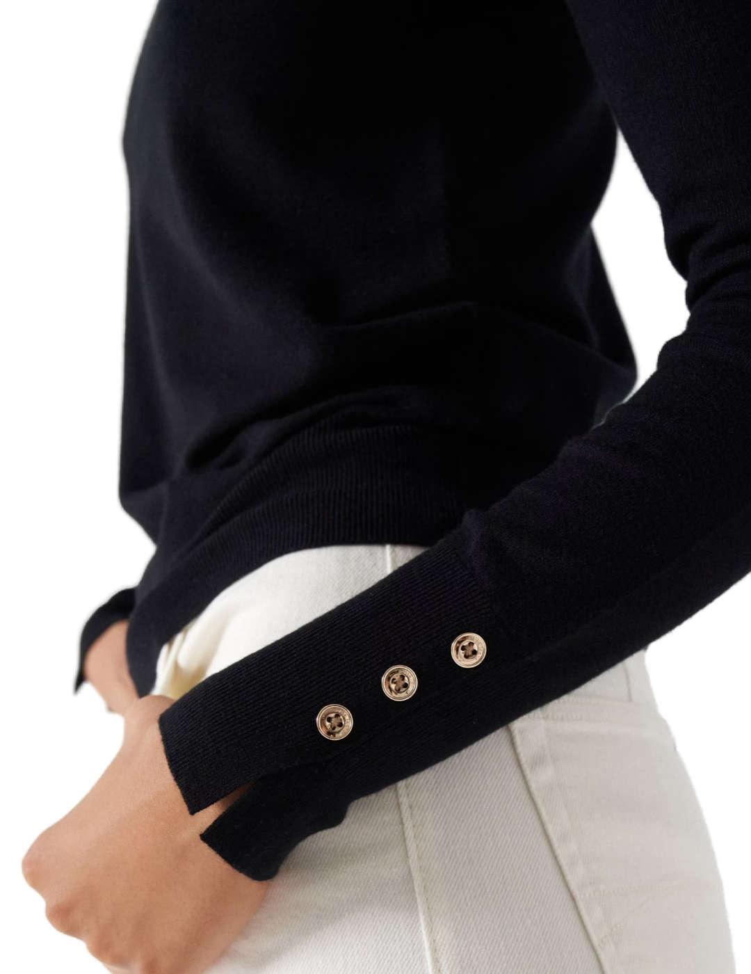 Jersey Salsa punto fino cuello a la caja negro para mujer