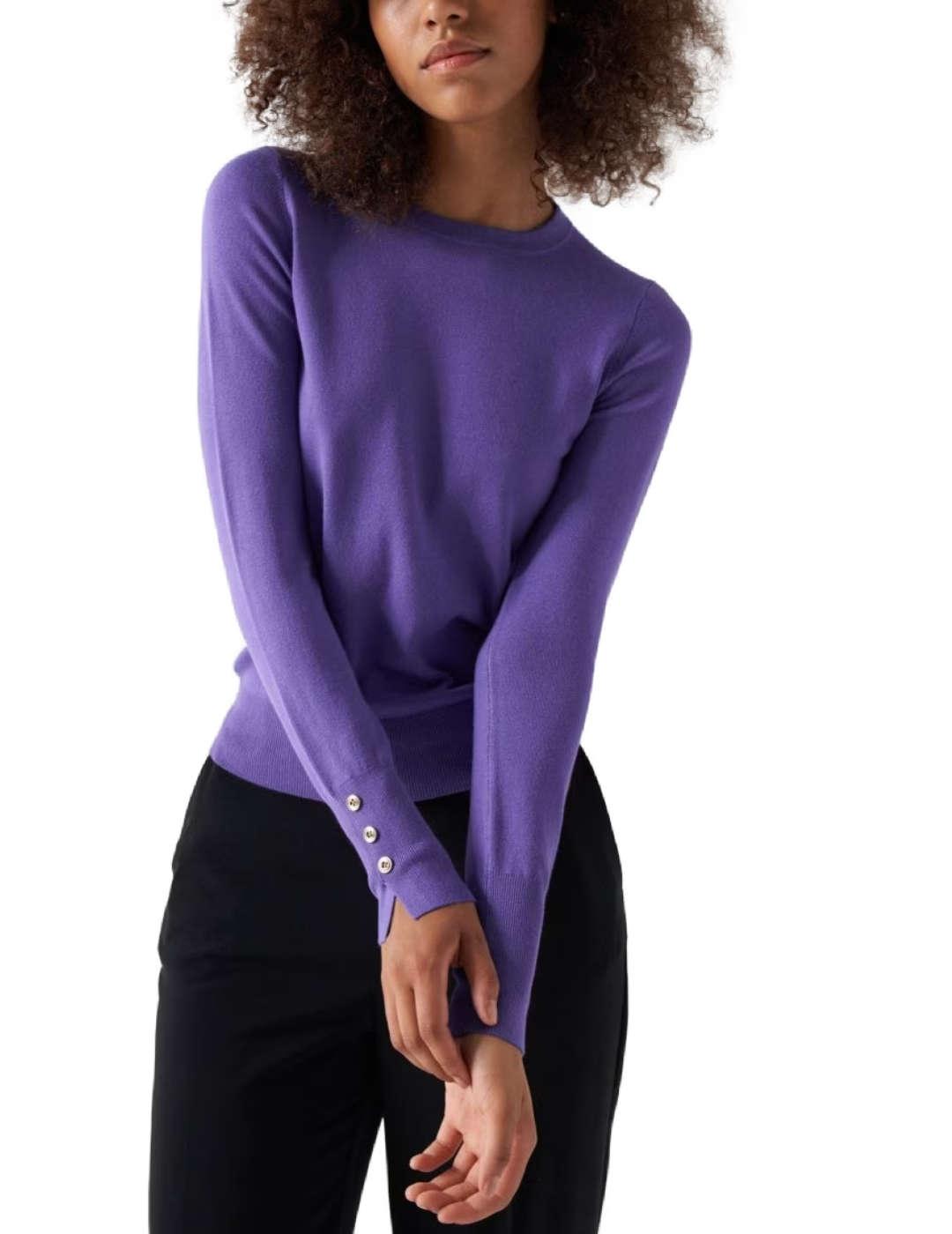 Jersey Salsa punto fino morado cuello a la caja para mujer