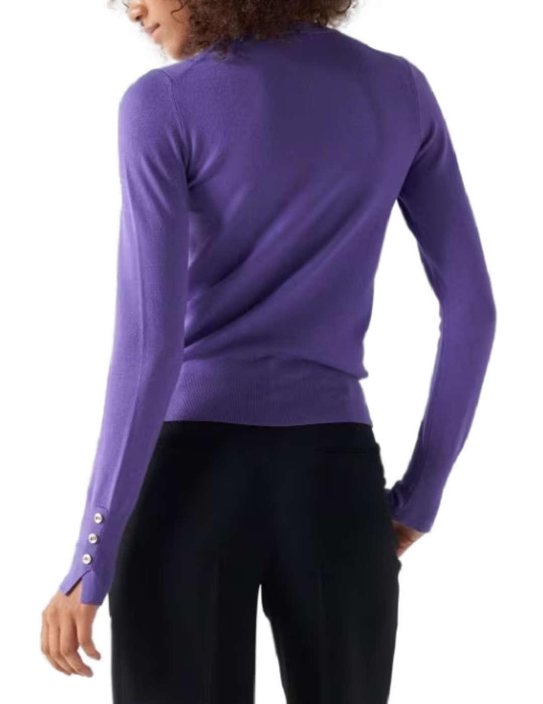Jersey Salsa punto fino morado cuello a la caja para mujer