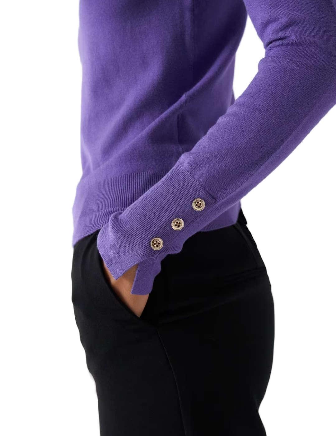 Jersey Salsa punto fino morado cuello a la caja para mujer